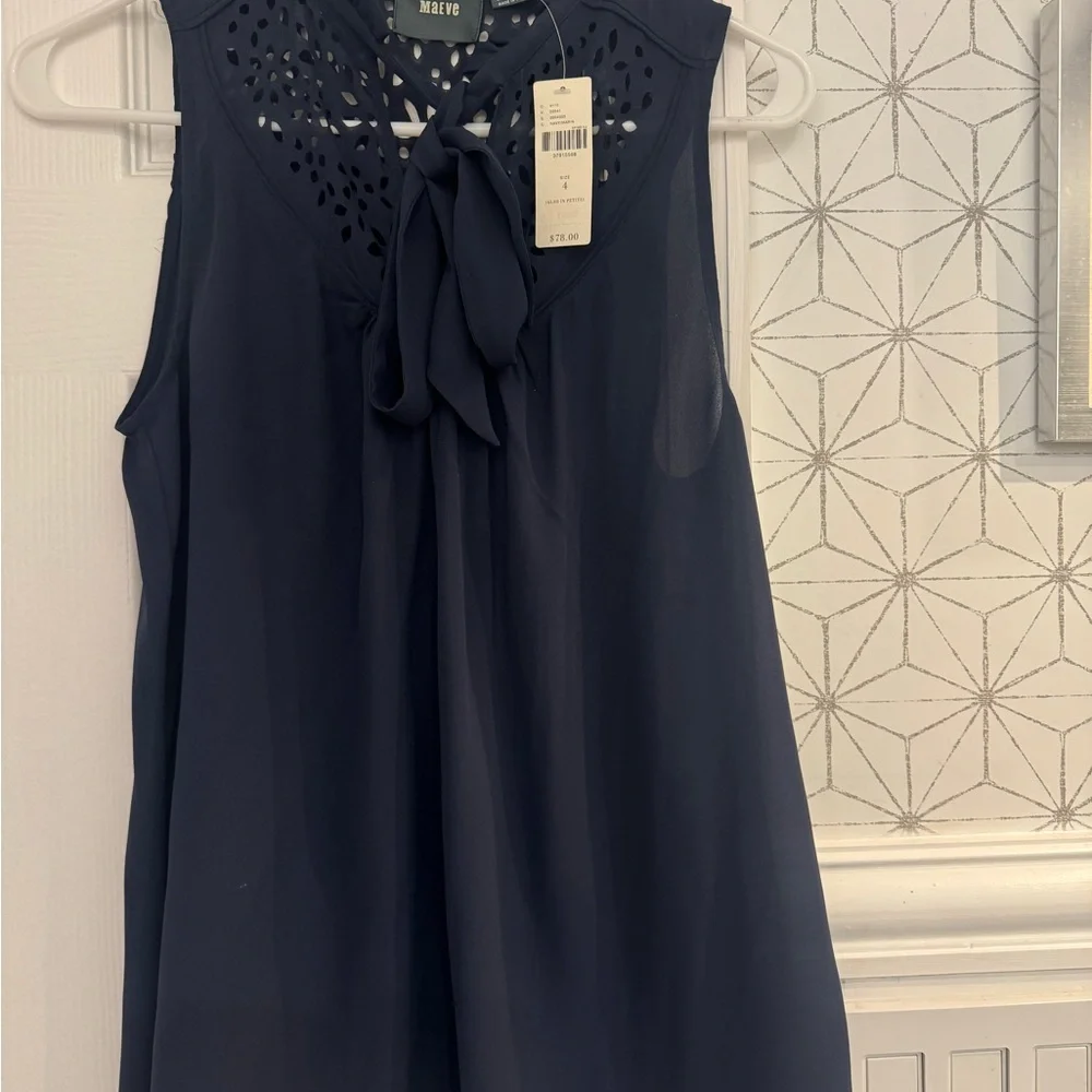 Maeve Navy Sleeveless Blouse with Lace Detail - Picture 2 of 5